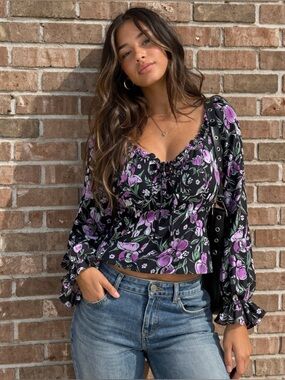 Whimsigoth Boho Peasant empire waist Romantic Cottagecore Puff Sleeve Top Medium